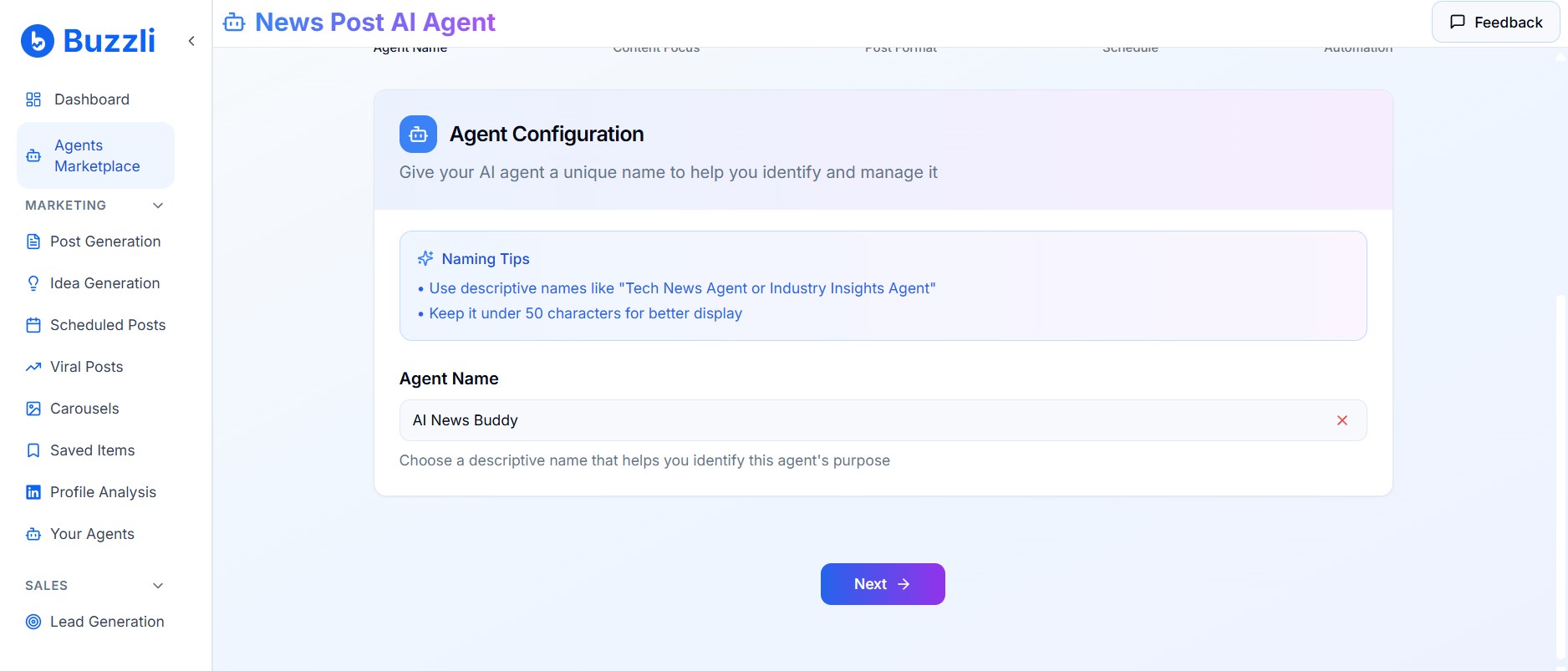 Agent naming configuration