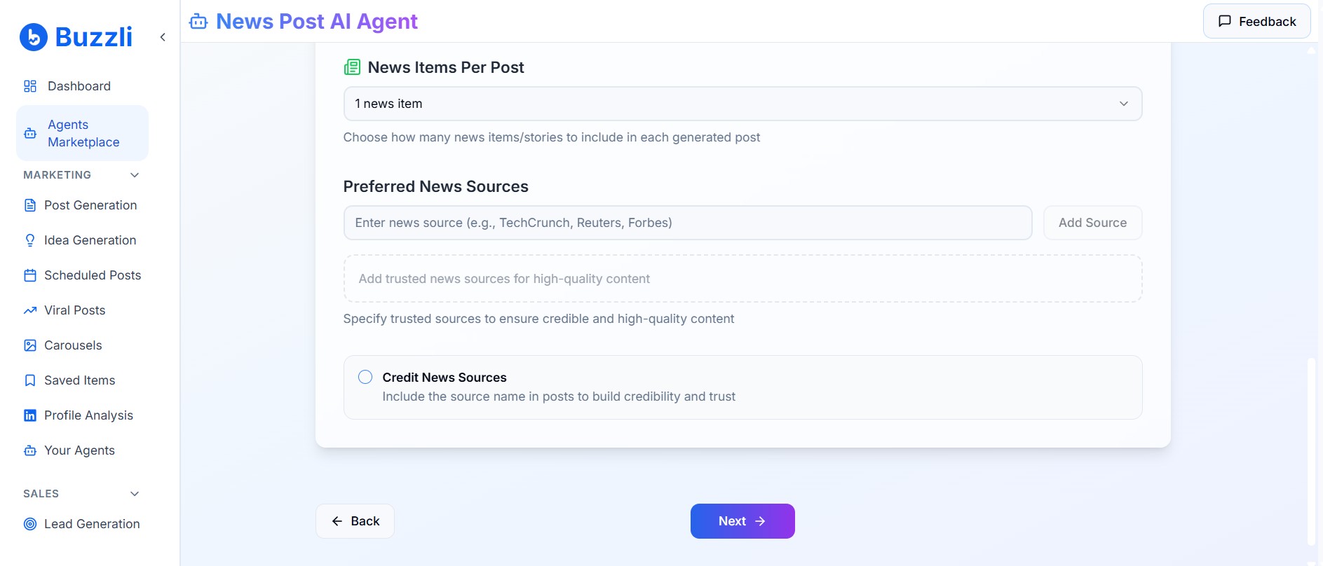 News preferences and sources configuration