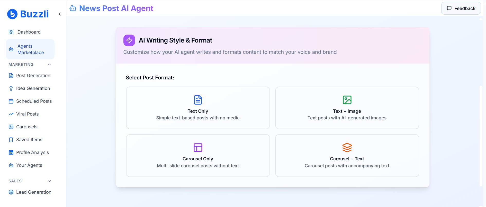 Post format selection options