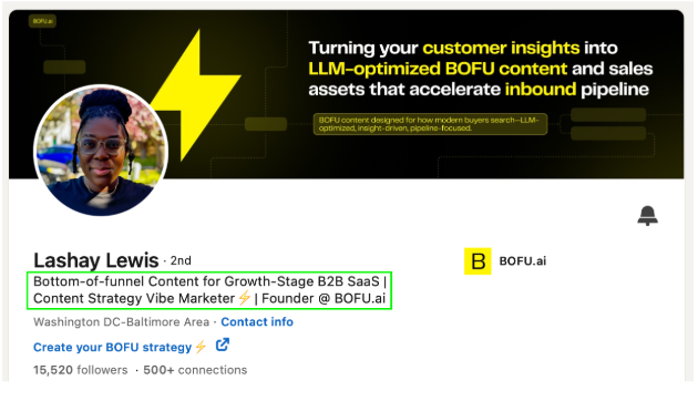 Example of a well-crafted LinkedIn headline that generates leads