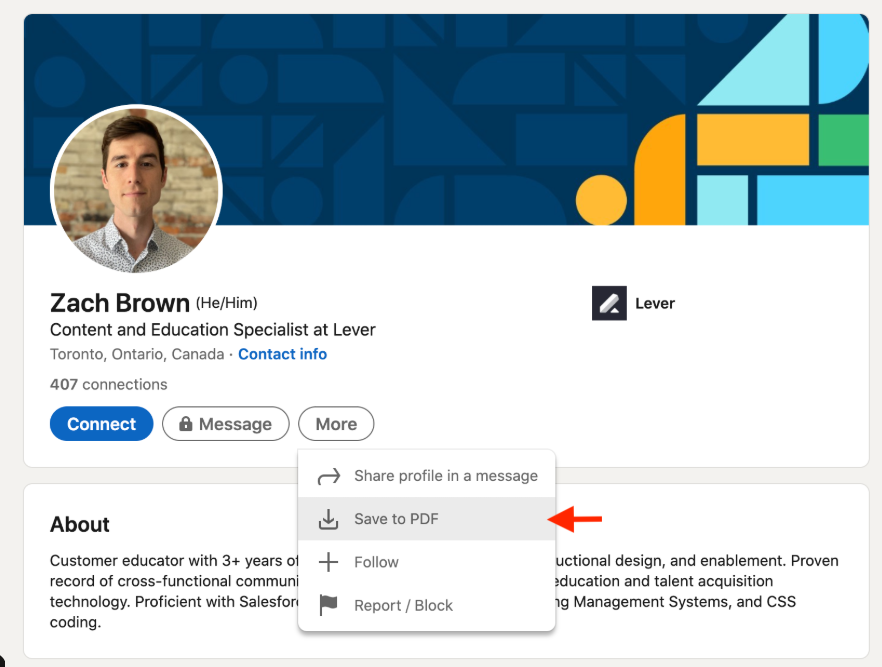 Saving LinkedIn profile to PDF