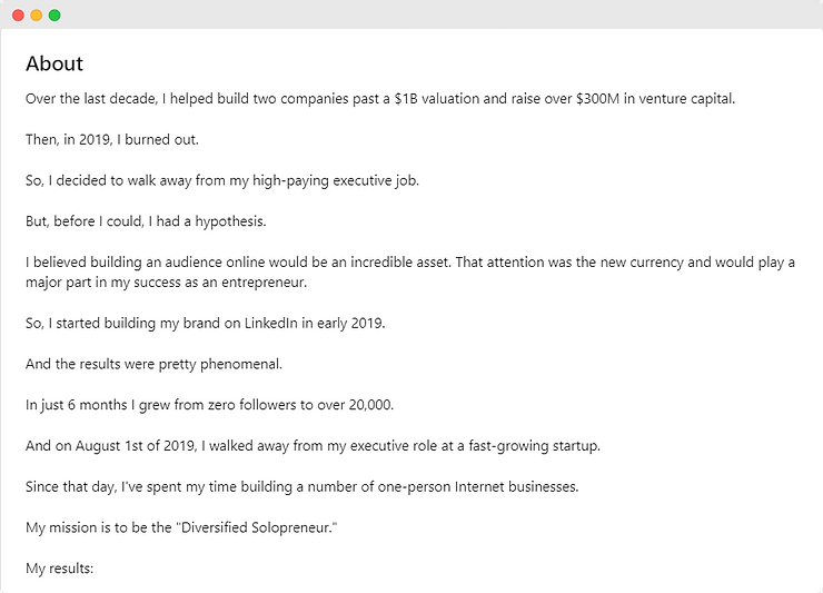 Justin Welsh LinkedIn Profile Example