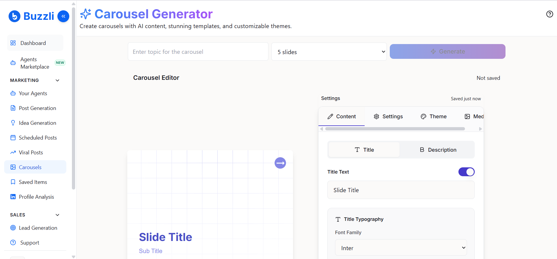 Carousel Generator in the left-side menu
