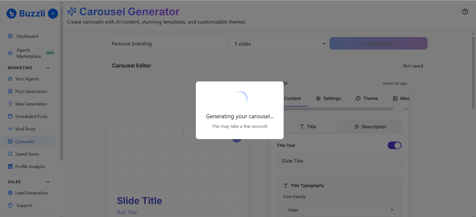 Selecting slide count and generating