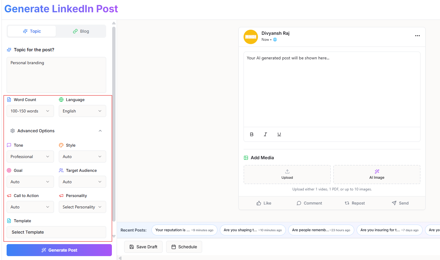 Basic and advanced post options
