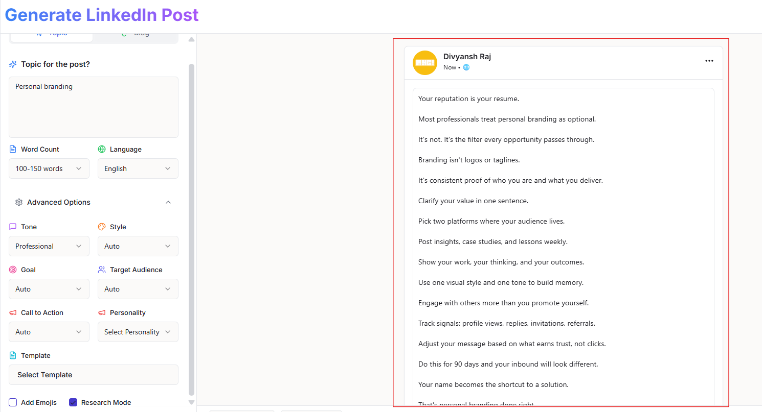 Generated post preview