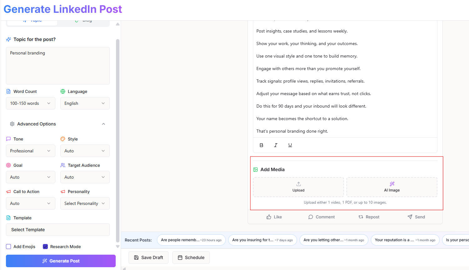 Add media options