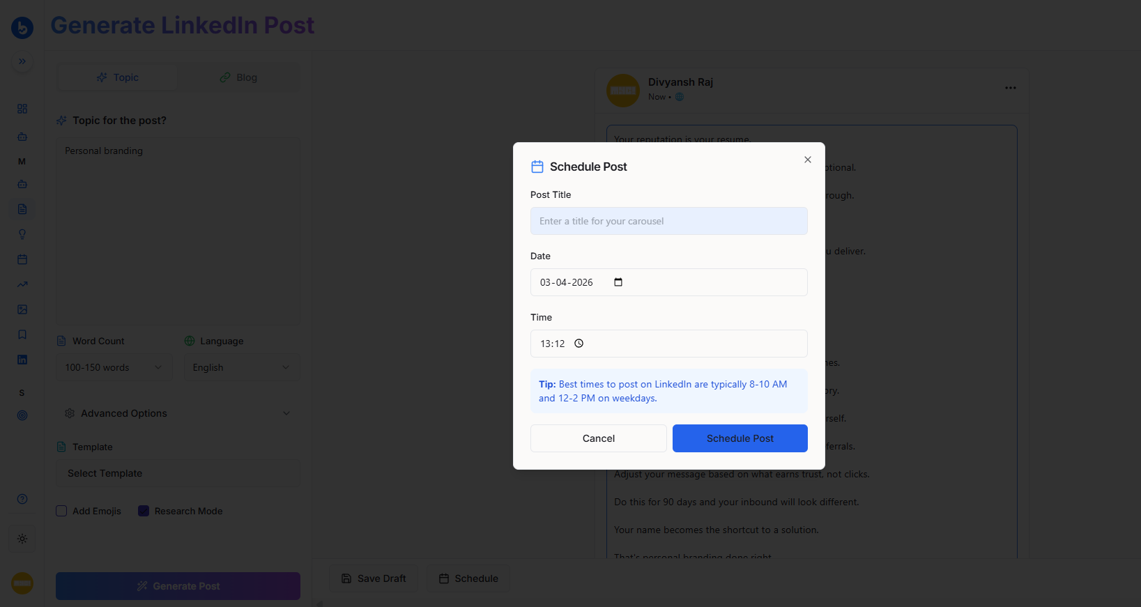Schedule Post modal