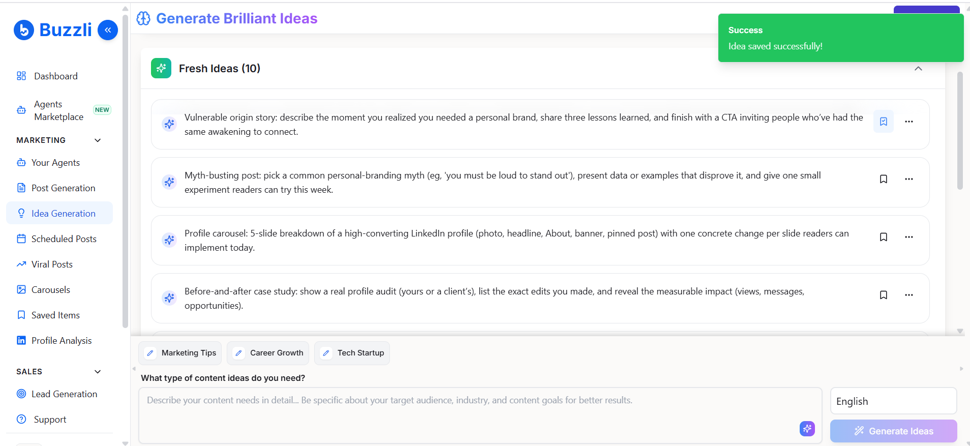 Saving an idea for later use