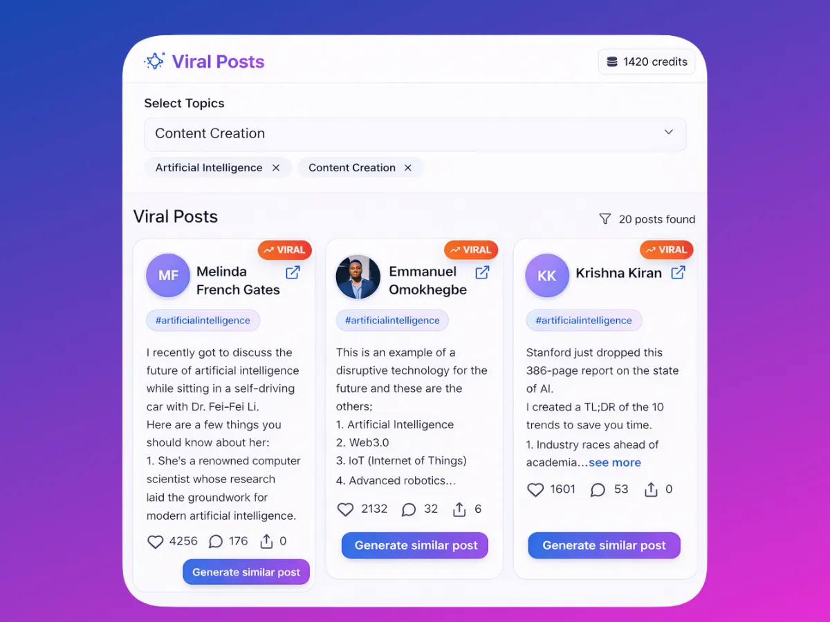 LinkedIn Viral Posts screenshot